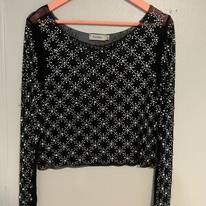 Elegant Free Rose Black and White Beaded Blouse